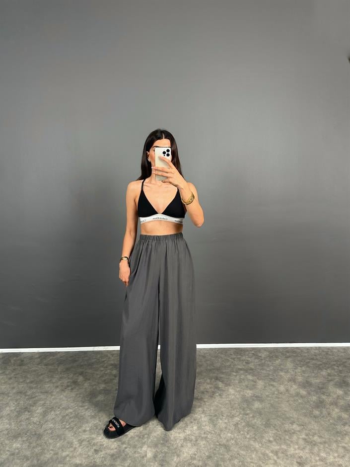 PRY Beli Lastikli Bol Paça Tensel Antrasit Gri Rahat Dokuma Pantolon