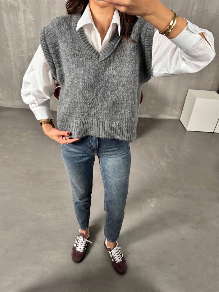 Bogi Antrasit V Yaka Süveter