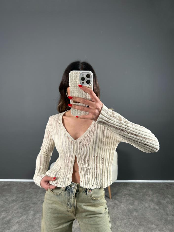 Taş Ajurlu Crop Hırka