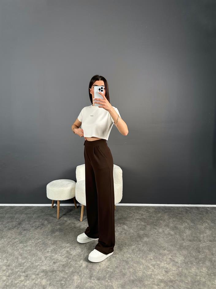 Riona Kahverengi Cırt Bantlı Pantolon