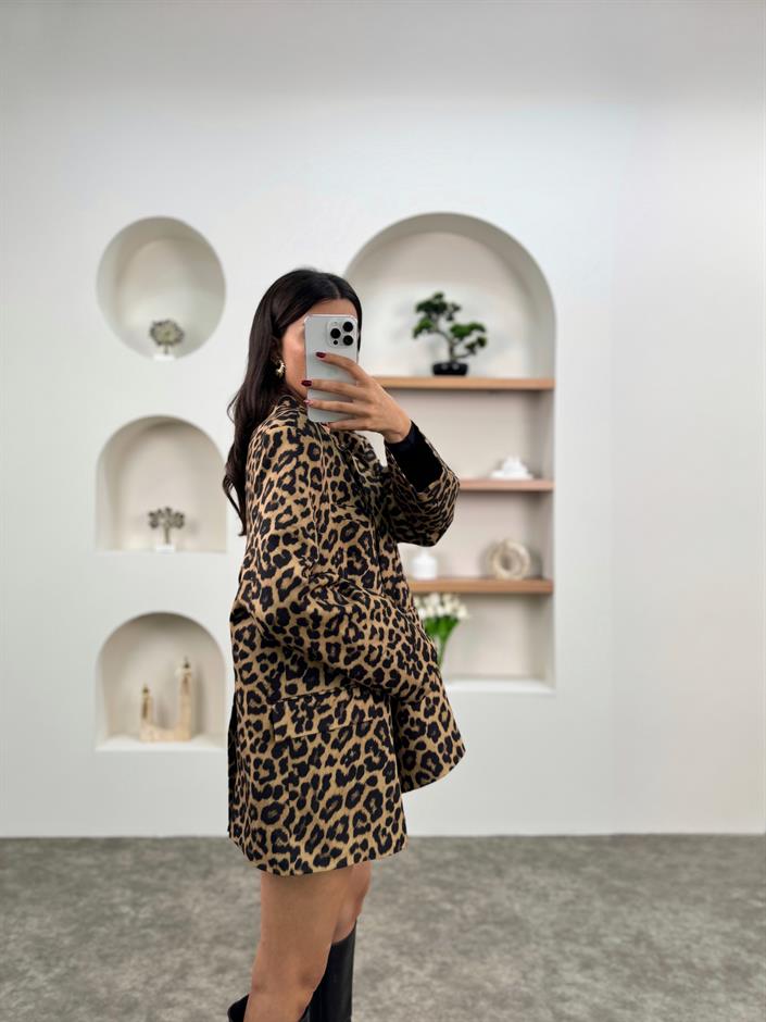 PRY Leopar Desenli Blazer Astarlı Ceket