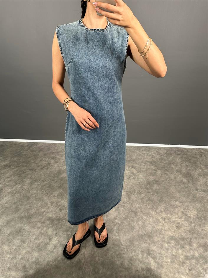 Lady Yırtmaçlı Uzun Kot Elbise 