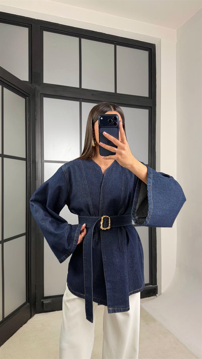 Lacivert Kemerli Denim Ceket GAUS-01198