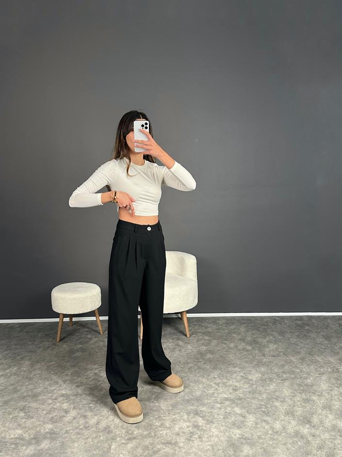 Noa Siyah Premium Palazzo Pantolon 