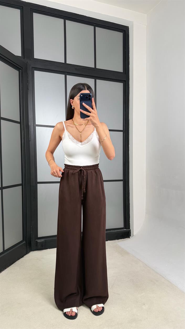 Kahve Beli Lastikli Tencel Denim Pantolon GAUS-01474