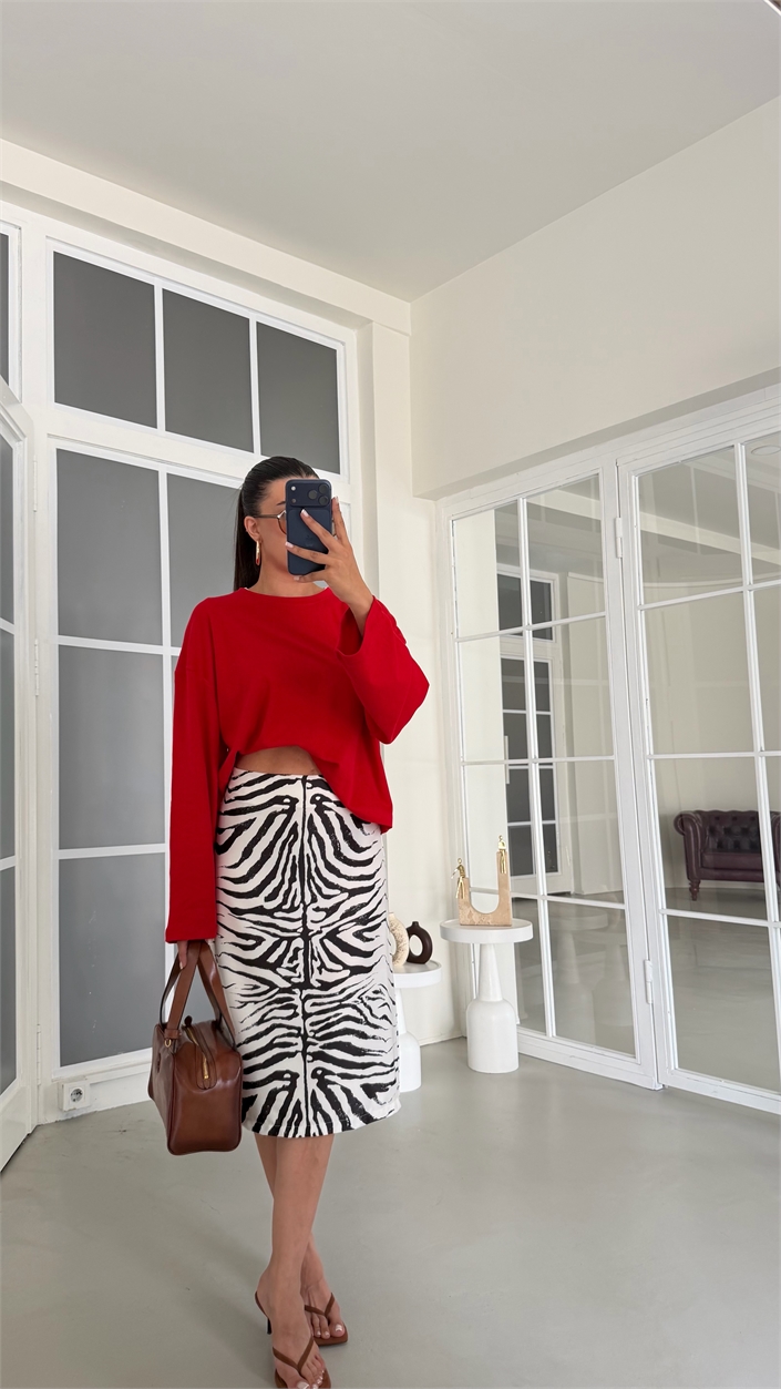 Zebra Desenli Astarlı Tasarım Etek GAUS-02136