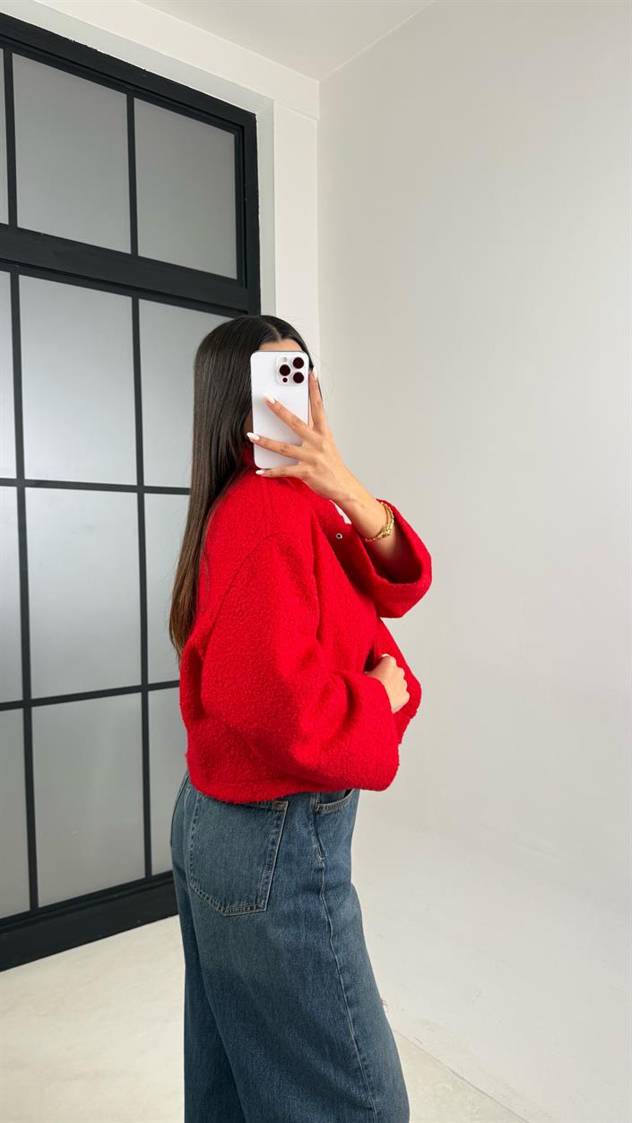 Kırmızı Cute MD Model Buklet Çıtçıt Düğmeli Ceket GAUS-00521