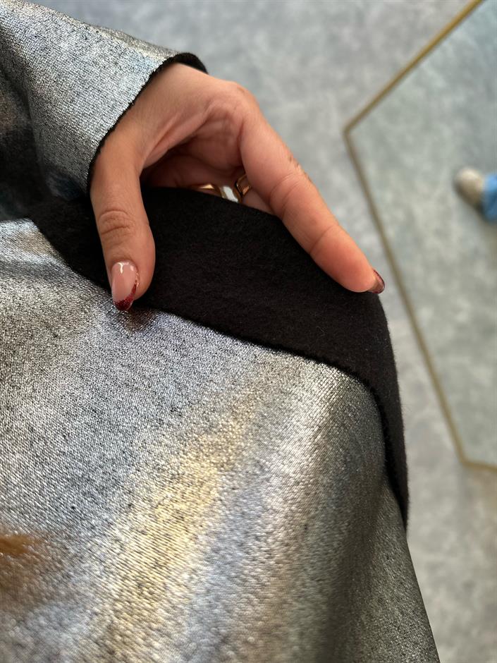 Gri Parlak Crop Şardonlu Sweat