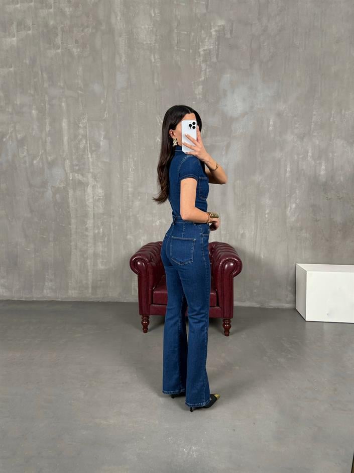 Milen Mavi Fermuarlı Gabardin Tulum