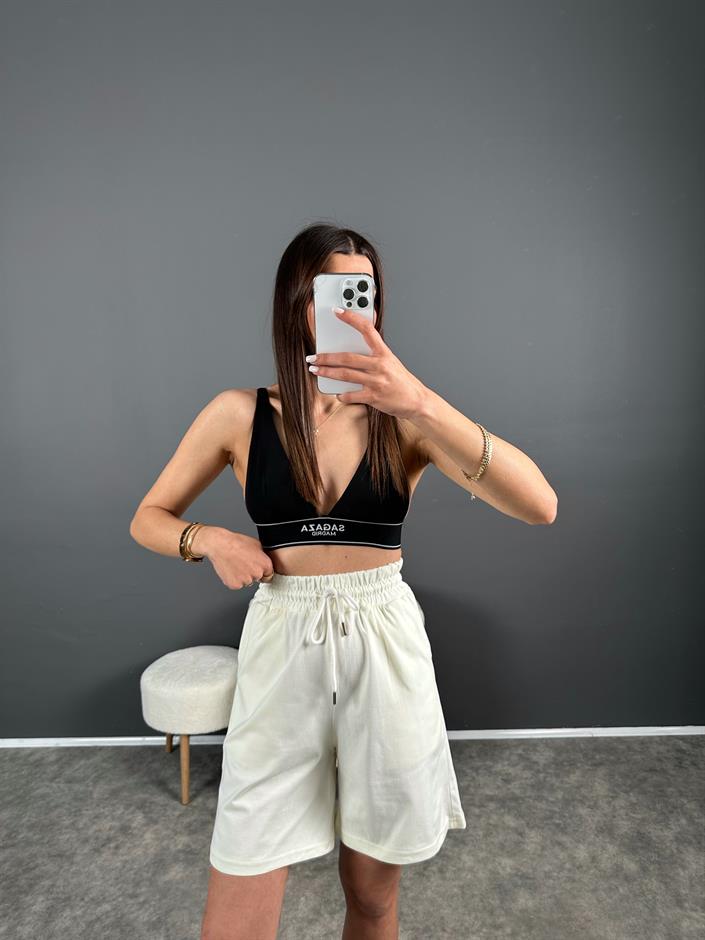 Ekru Premium Etiketli Oversize Şortlu İkili Takım 