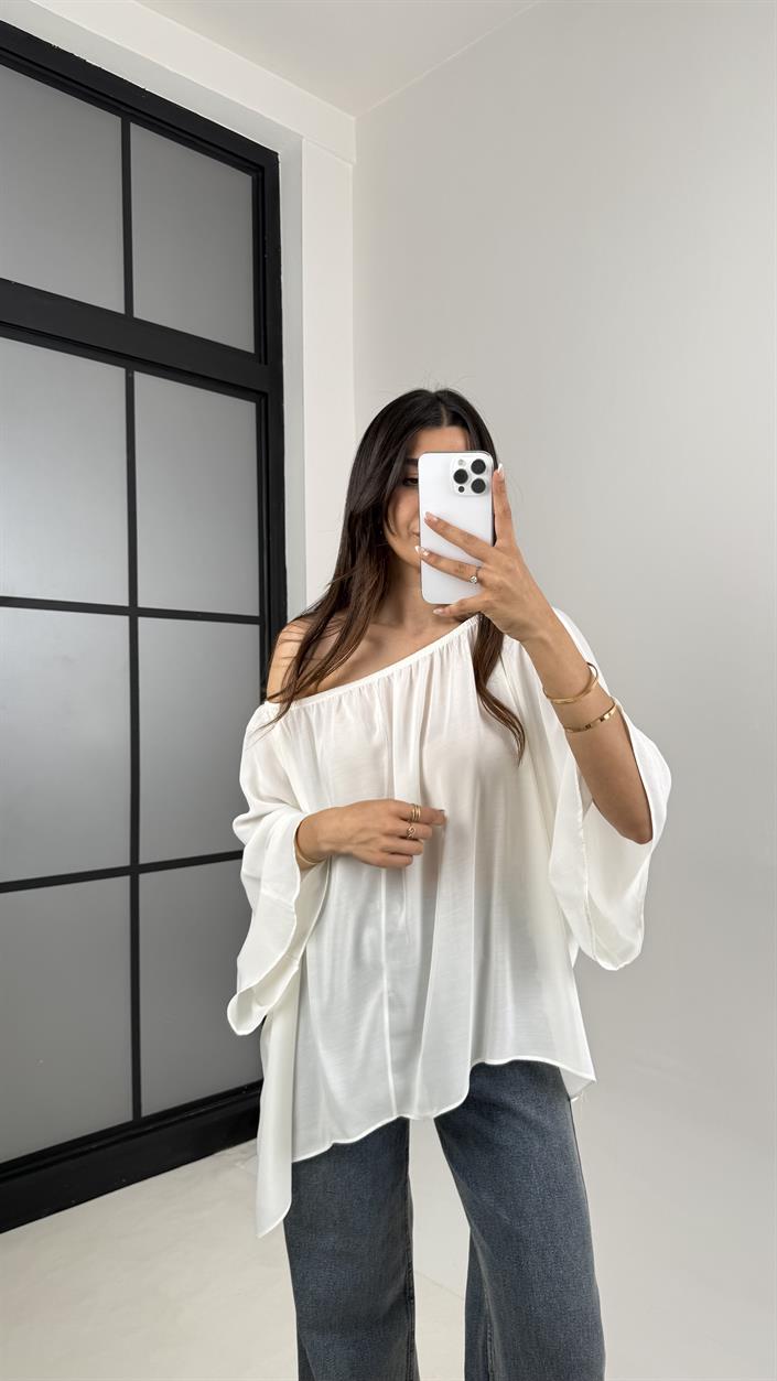 Beyaz Yarasa Kol Şifon Bluz Gaus00574