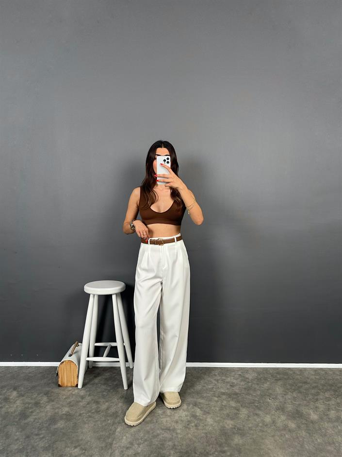 Fado Beyaz Kumaş Palazzo Pantolon