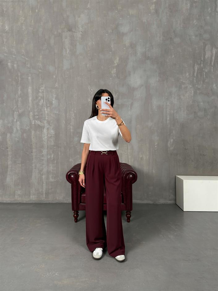 Lones Bordo Kemer Detaylı Pantolon