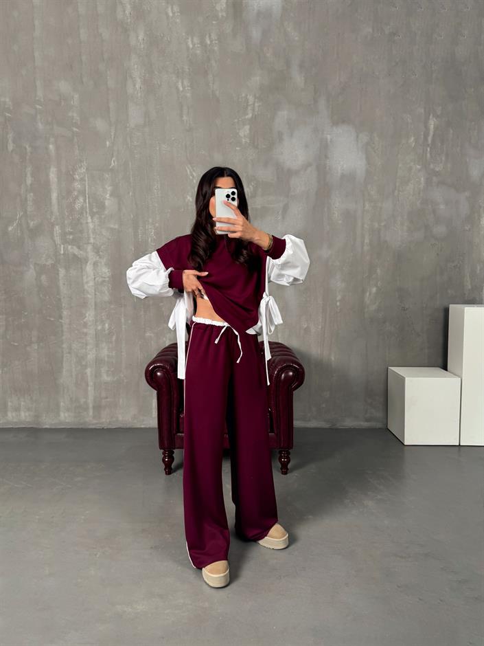 Preme Bordo Gömlek Detaylı Modal Takım
