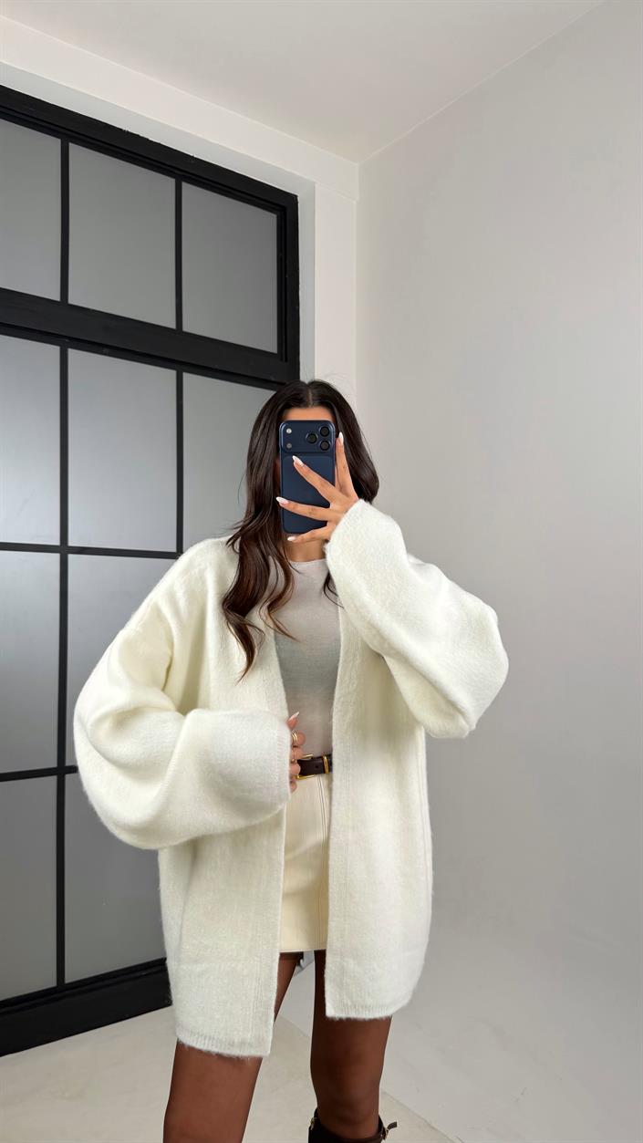 Ekru Oversize Triko Hırka GAUS-00525