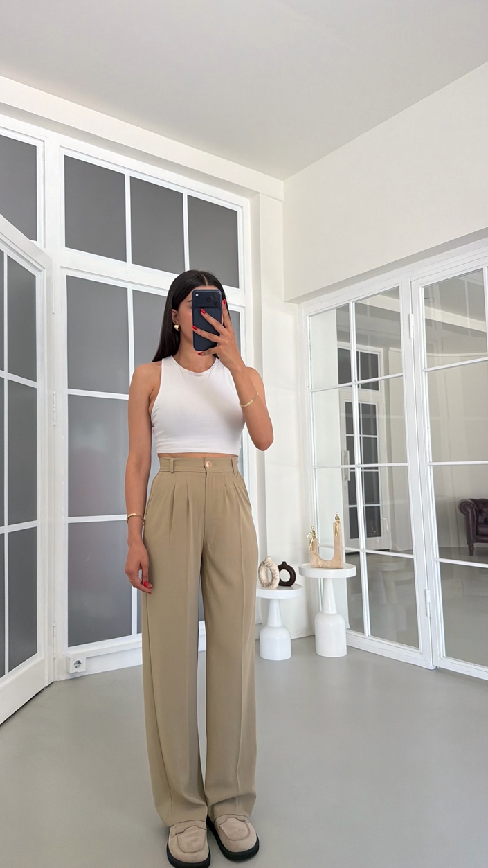 Açık Yeşil Gold Düğmeli Tencel Pantolon GAUS-01844
