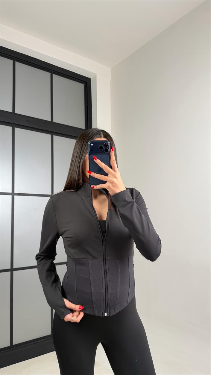 Siyah Korse Detaylı Muadil Hırka GAUS-00961