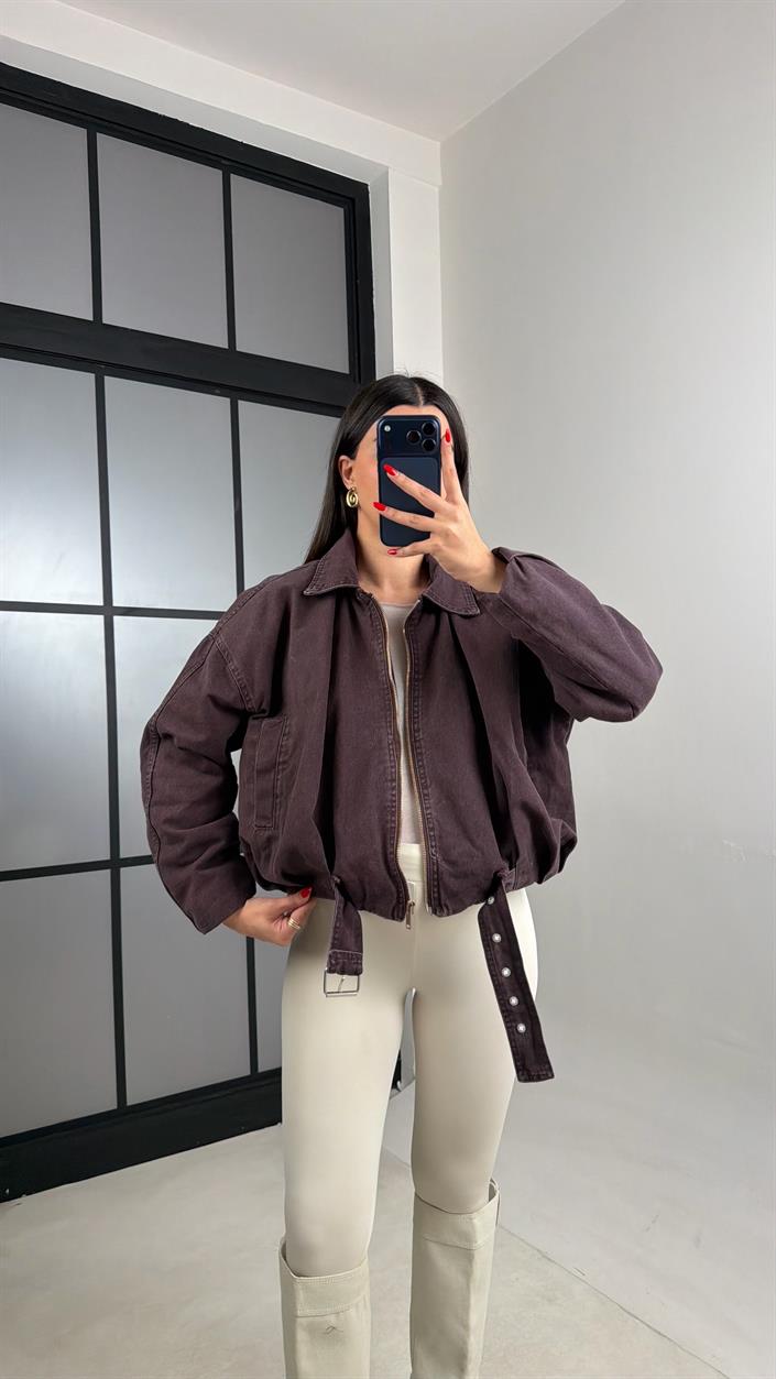 Acı Kahve İçi Kürk Detaylı Bomber Denim Ceket GAUS-01051