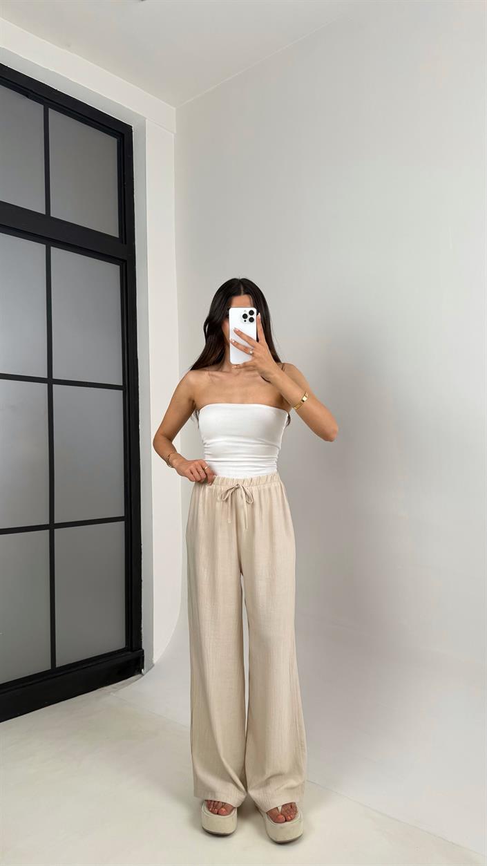 Taş Beli Lastikli Çilek Kumaş Pantolon Gaus00571