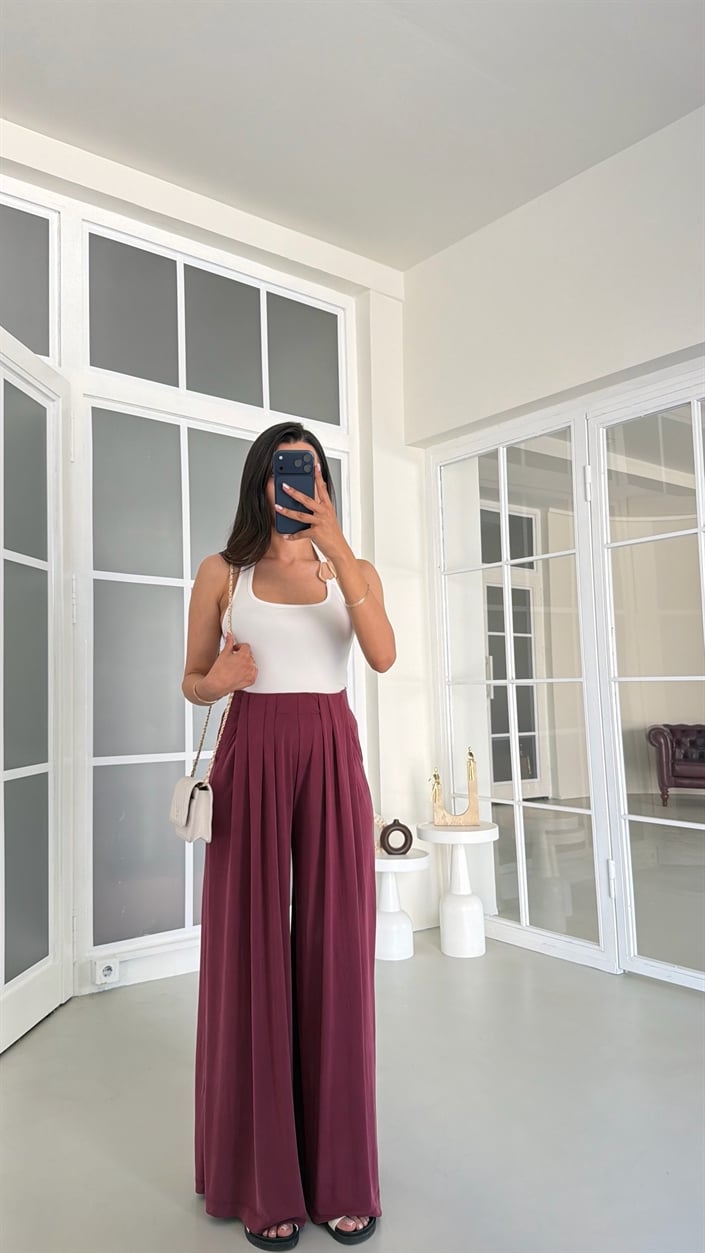 Mürdüm OYS Model Beli Lastikli Pantolon Modal Pantolon GAUS-01808