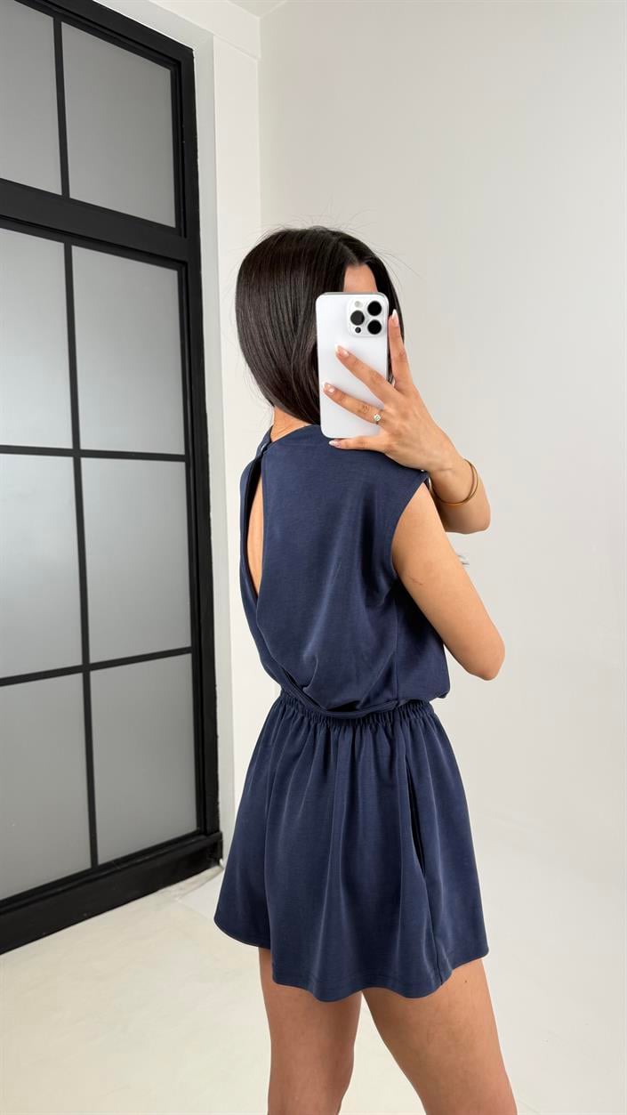 Lacivert Oys Muadil Sırt Dekolteli Modal Şortlu Tulum Gaus00596