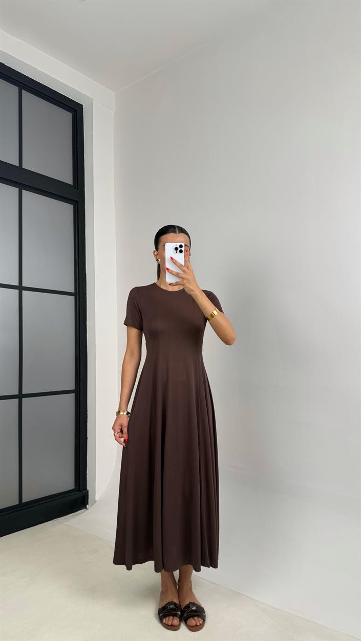 Kahve Oysh Muadil Fermuarlı Modal Kumaş Elbise GAUS-0035
