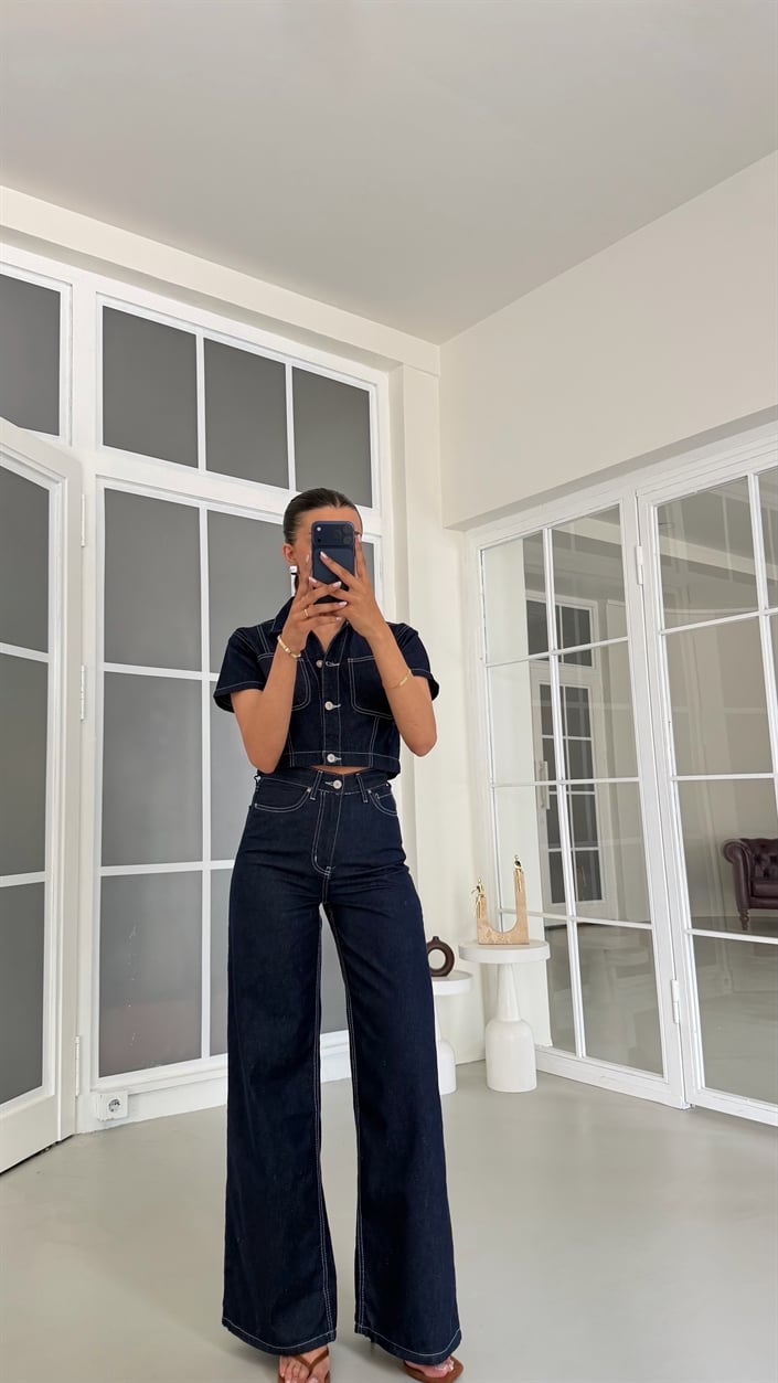Lacivert Ceket Pantolon İkili Likralı Denim Takım GAUS-01826