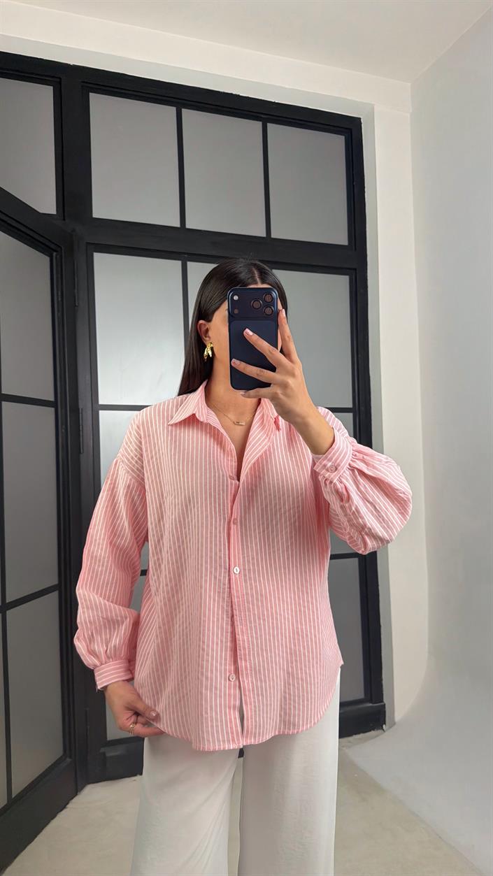 Pembe Çizgili Pinterest Gömlek GAUS-01200