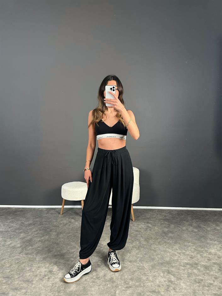 Siyah Modal Kumaş Şalvar Pantolon 