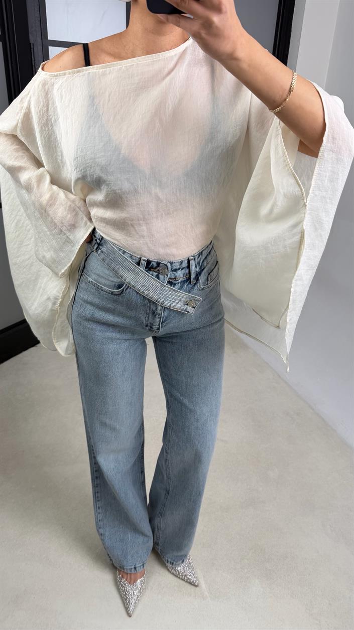 Mavi Taş Kemer Detaylı Premium Jean GAUS-01299