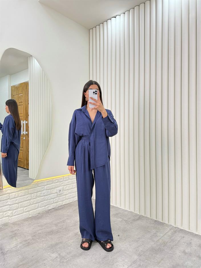 Lacivert  Gömlek Beli Lastikli Pantolon Premium Tensel Takım TNCL01 Gaus00322