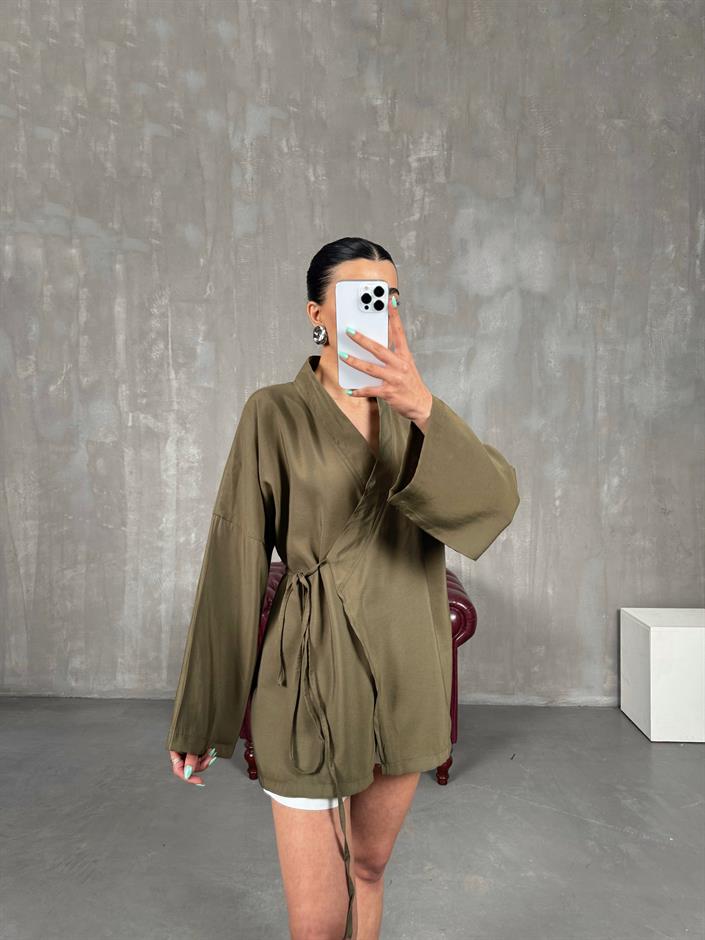 Haki Önden Bağlamalı Tensel Kimono Gaus00240
