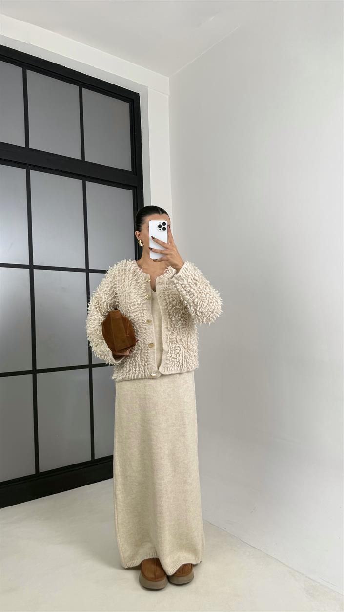 Taş Saçaklı Hırka Elbise 2li Triko Takım GAUS-00482