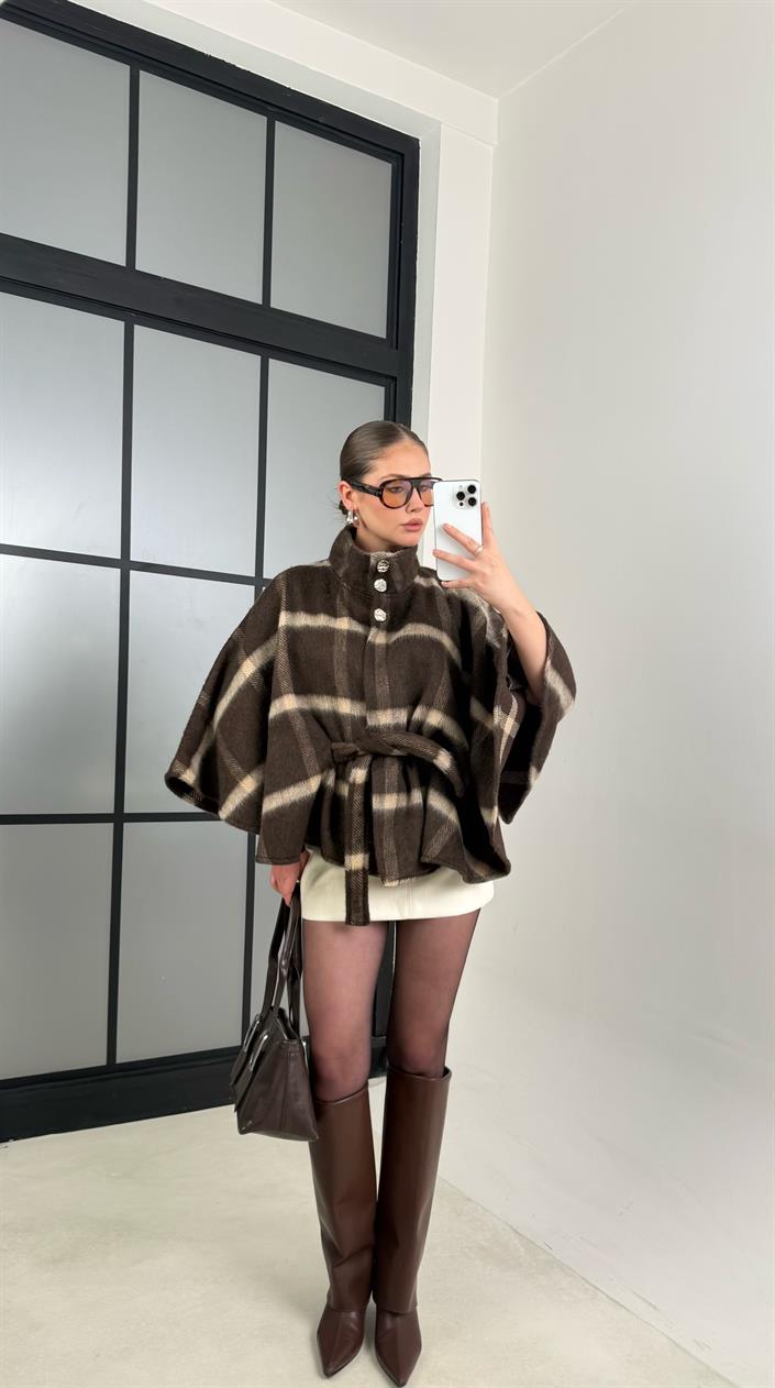 Kahve Ekose Desenli Premium Panço GAUS-00679