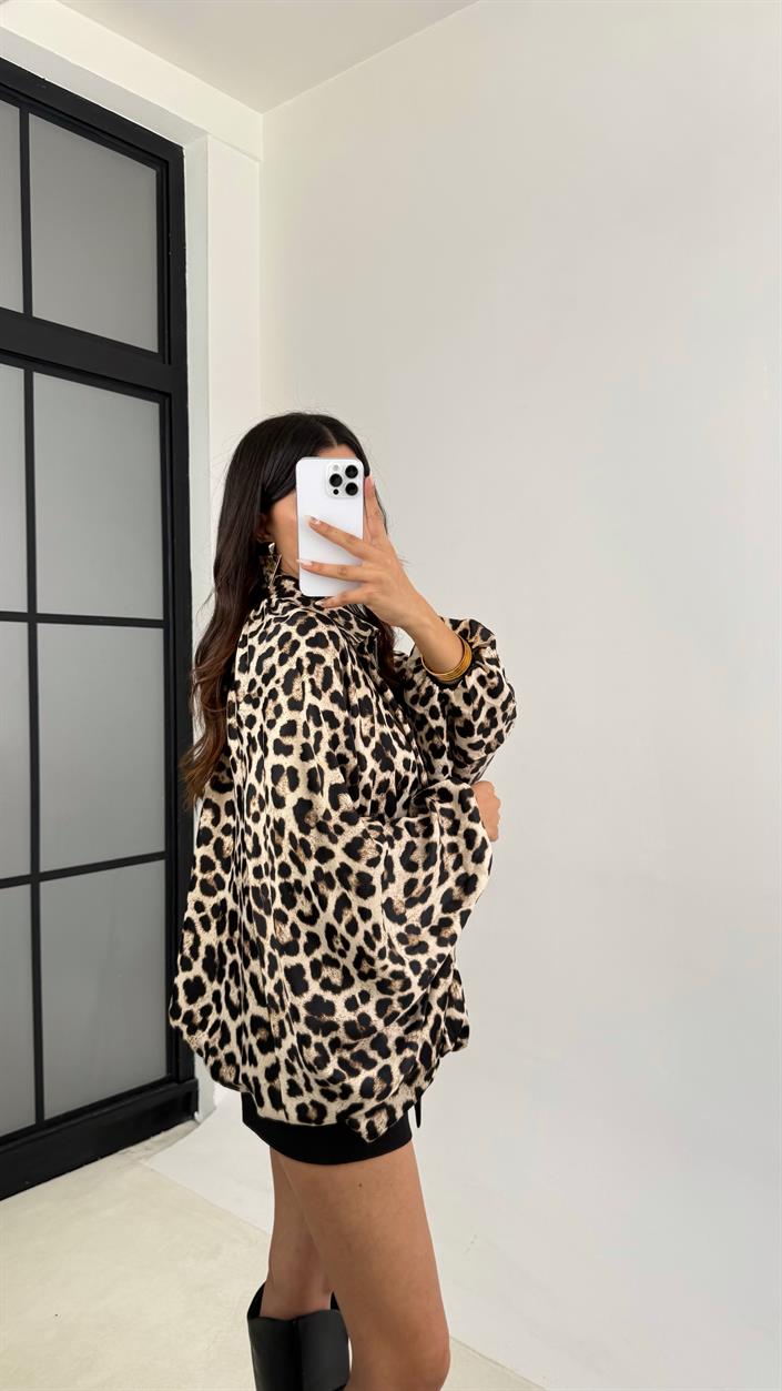 Leopar Desenli Astarlı Bomber Hırka GAUS-00121