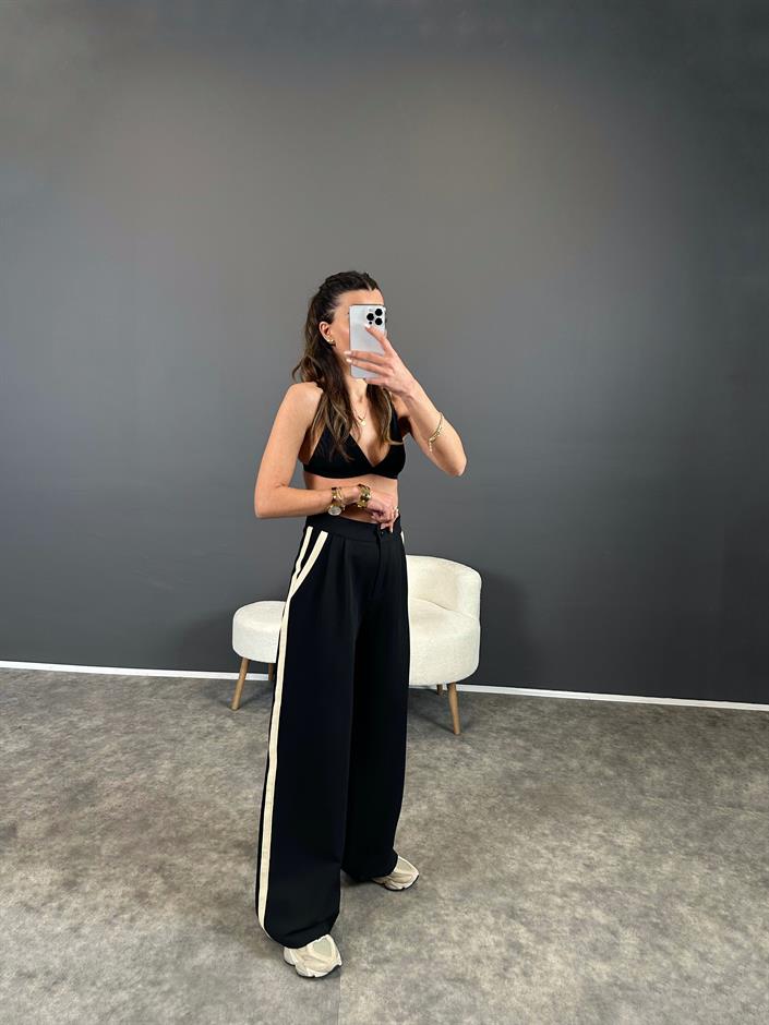 GK Siyah Şeritli Palazzo Pantolon 