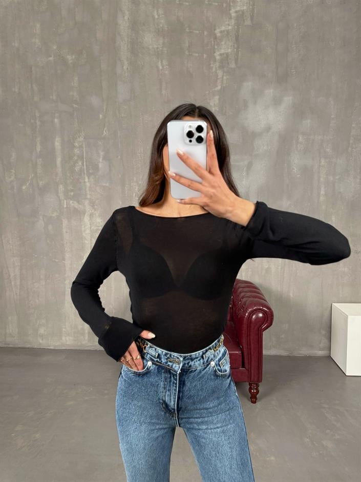 Sarpe Siyah Transparan İnce Triko