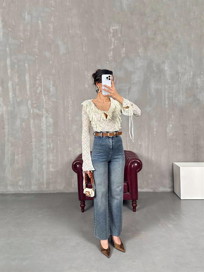 Koyu Mavi Kesik Paça Kemerli Jean Gaus00049