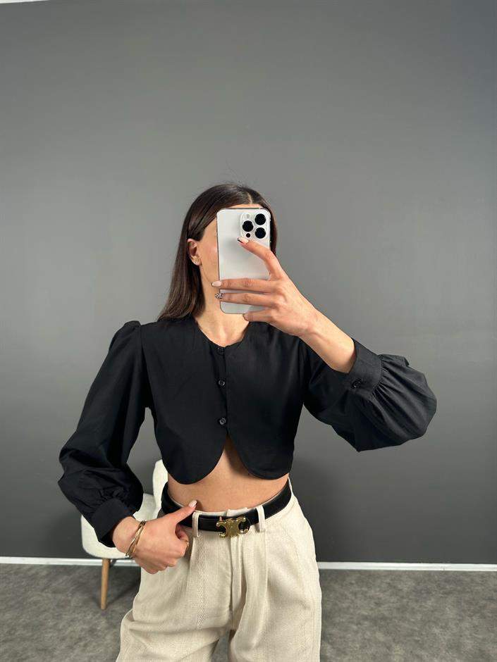 Galen Siyah Crop Gömlek 