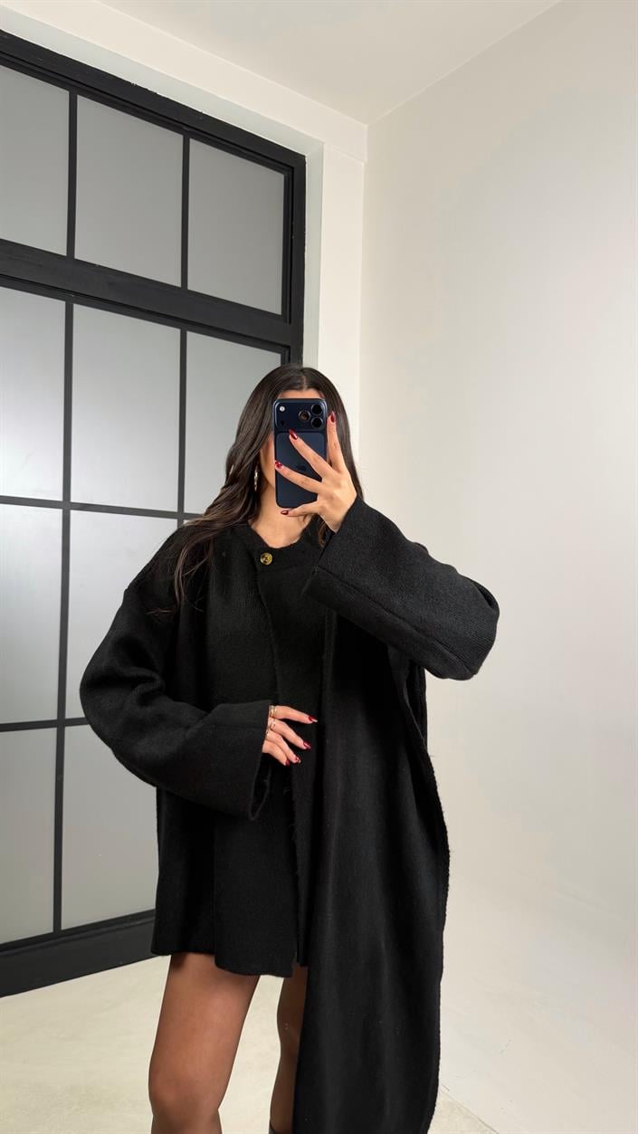 Siyah Şal Detaylı Triko Kazak GAUS-00774