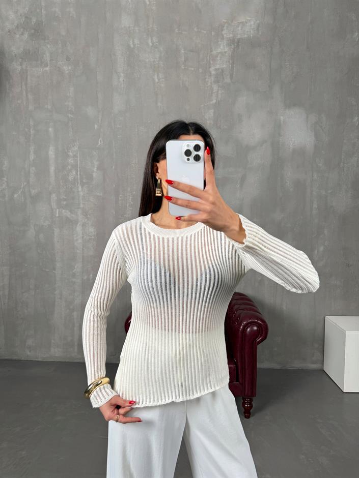 Glov Beyaz Transparan Fitilli Bluz