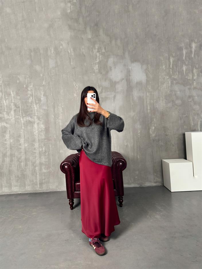 Oliv Bordo Maxi Saten Etek