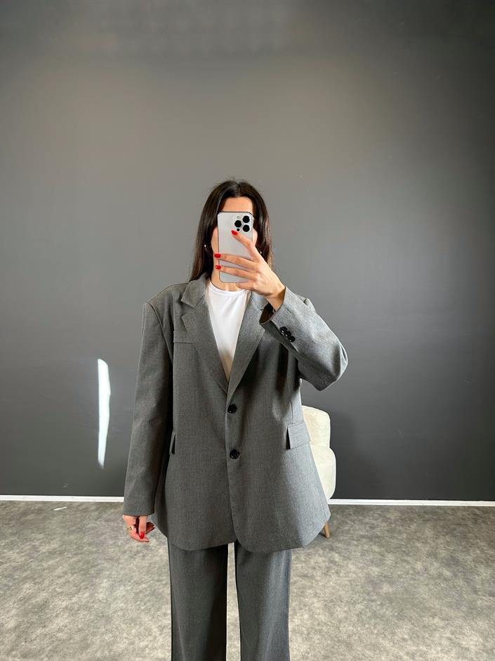 Pascal Gri Oversize Astarlı Blazer Ceket