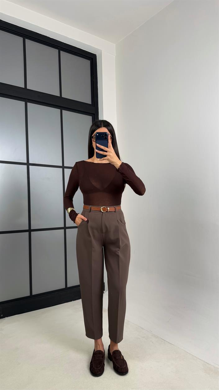 Acı Kahve Kemerli ZR Model Pantolon GAUS-00816