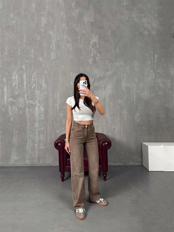 Ricco Yıkamalı Vizon Wide Leg Jean