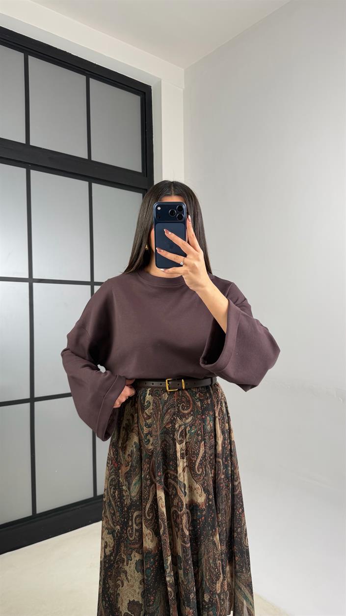 Yeşil Etnik Desenli Beli Lastikli Astarlı Tül Etek GAUS-01133 GAUS-01142