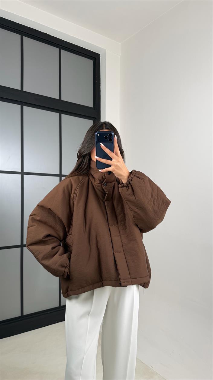 Kahve Oversize Astarlı Şişme Mont GAUS-00611