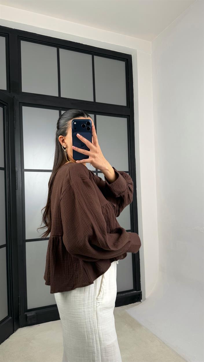 Kahve Müslin Bluz GAUS-01368