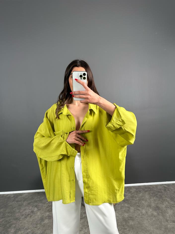 Li Yeşil Oversize Salaş Premium Gömlek