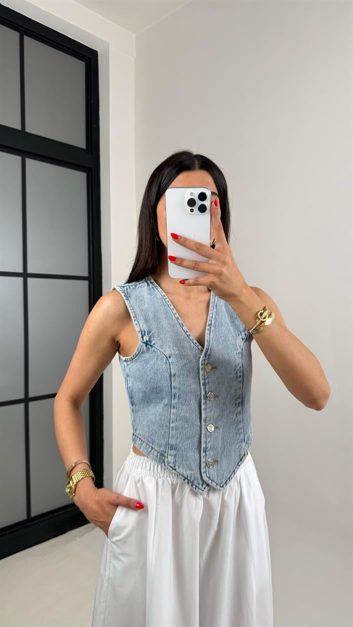 Açık Mavi Denim Muadil Yelek Gaus00487